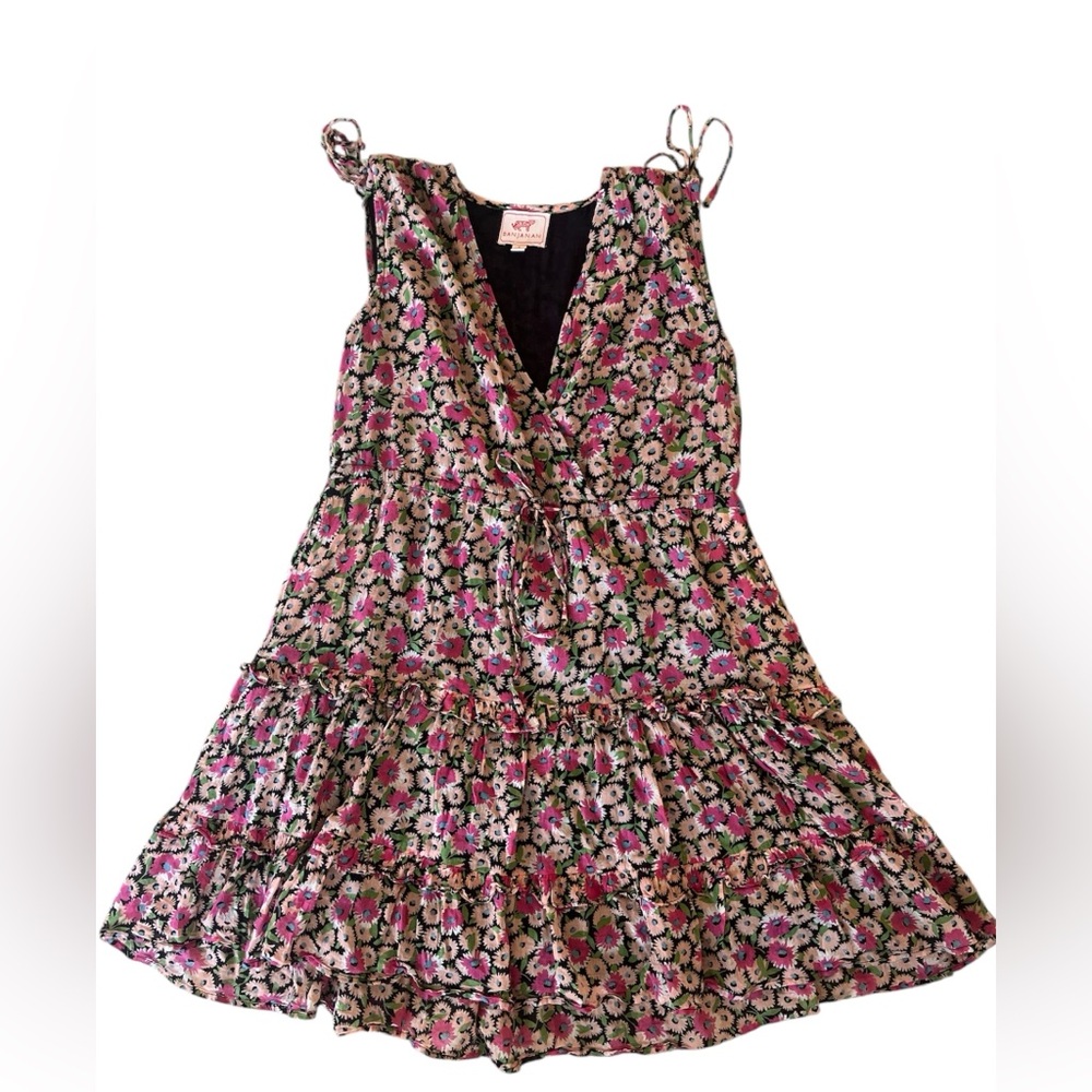 Banjanan Becca Floral Printed Tired Ruffle V Neck Dress Size Small